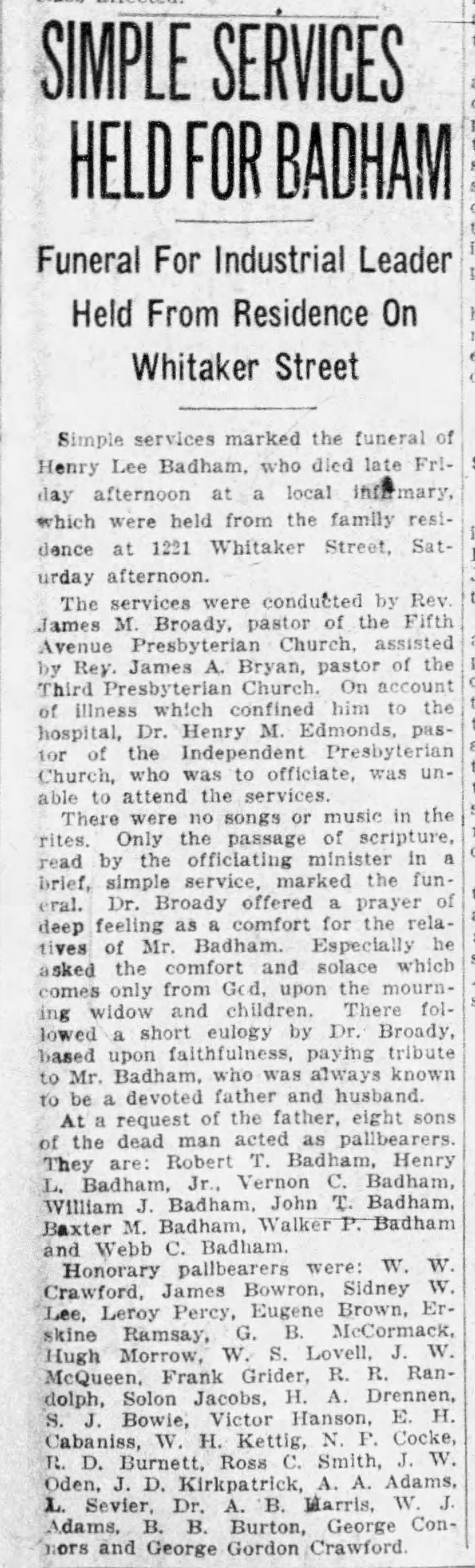 Simple Services Held For Bedham